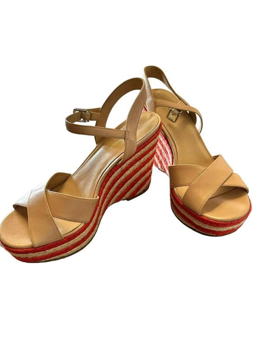 NWT Via Spiga Evelina Leather Striped Wedge Sandals Size 8.5